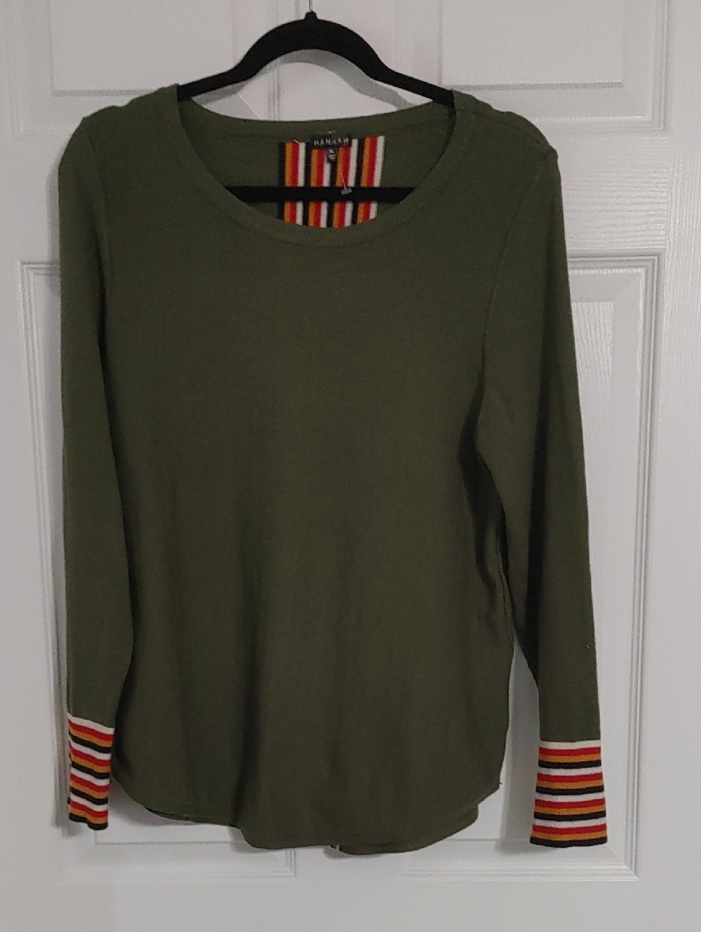 Hannah Olive Long-Sleeve Stripe Sweater Size XL